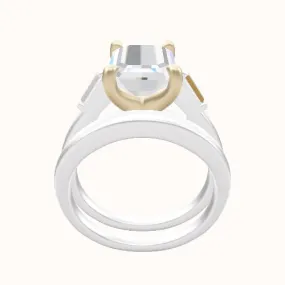 Cathedral Band with Baguette Sidestones Engagement Ring With Four Prong Head and Matching Band