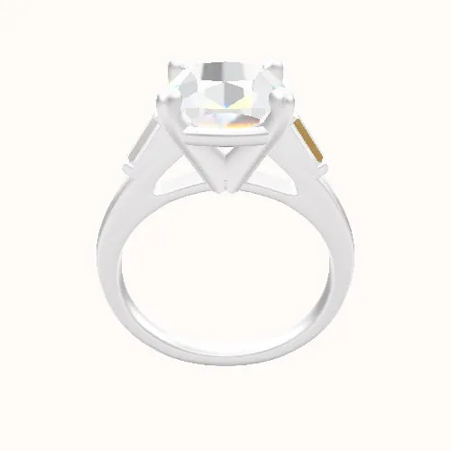 Cathedral Band with Baguette Sidestones Engagement Ring With High Set Four Prong Head