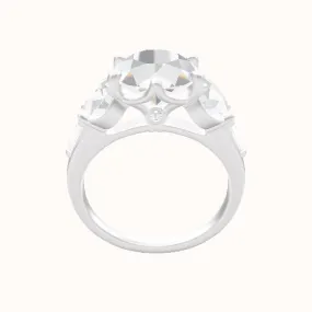 Cathedral Band with Round & Tapered Baguette Sidestones Engagement Ring With Crown Six Prong w. accent Diamond Head