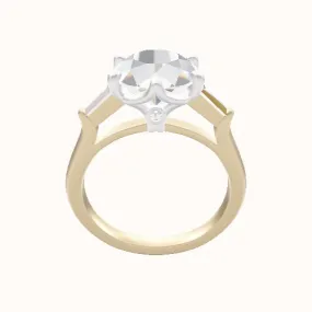 Cathedral Band with Tapered Baguette Sidestones Engagement Ring With Crown Six Prong w. accent Diamond Head