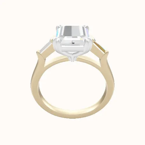 Cathedral Band with Tapered Baguette Sidestones Engagement Ring With Double Prongs Head