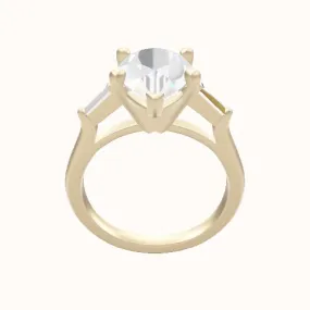 Cathedral Band with Tapered Baguette Sidestones Engagement Ring With High Set Four Prong Head