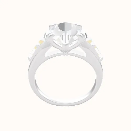 Cathedral Band with Trapezoid & Tapered Baguette Sidestones Engagement Ring With Double Prongs Head