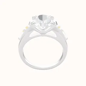 Cathedral Band with Trapezoid & Tapered Baguette Sidestones Engagement Ring With Double Prongs Head