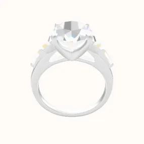 Cathedral Band with Trapezoid & Tapered Baguette Sidestones Engagement Ring With Four Prong Head