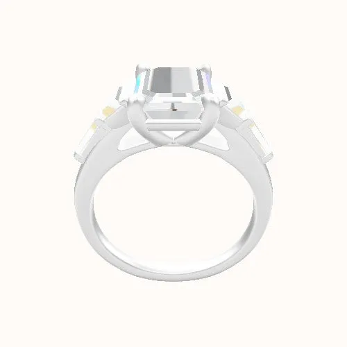 Cathedral Band with Trapezoid & Tapered Baguette Sidestones Engagement Ring With Low Set Four Prong Head