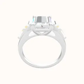 Cathedral Band with Trapezoid & Tapered Baguette Sidestones Engagement Ring With Low Set Four Prong Head