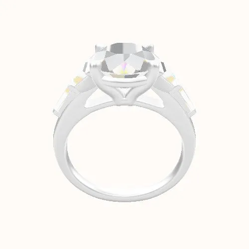 Cathedral Band with Trapezoid & Tapered Baguette Sidestones Engagement Ring With Standard Four Prong Head