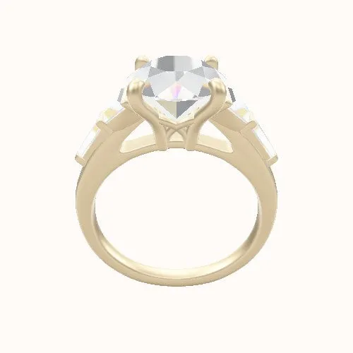 Cathedral Band with Trapezoid & Tapered Baguette Sidestones Engagement Ring With X Gallery Head