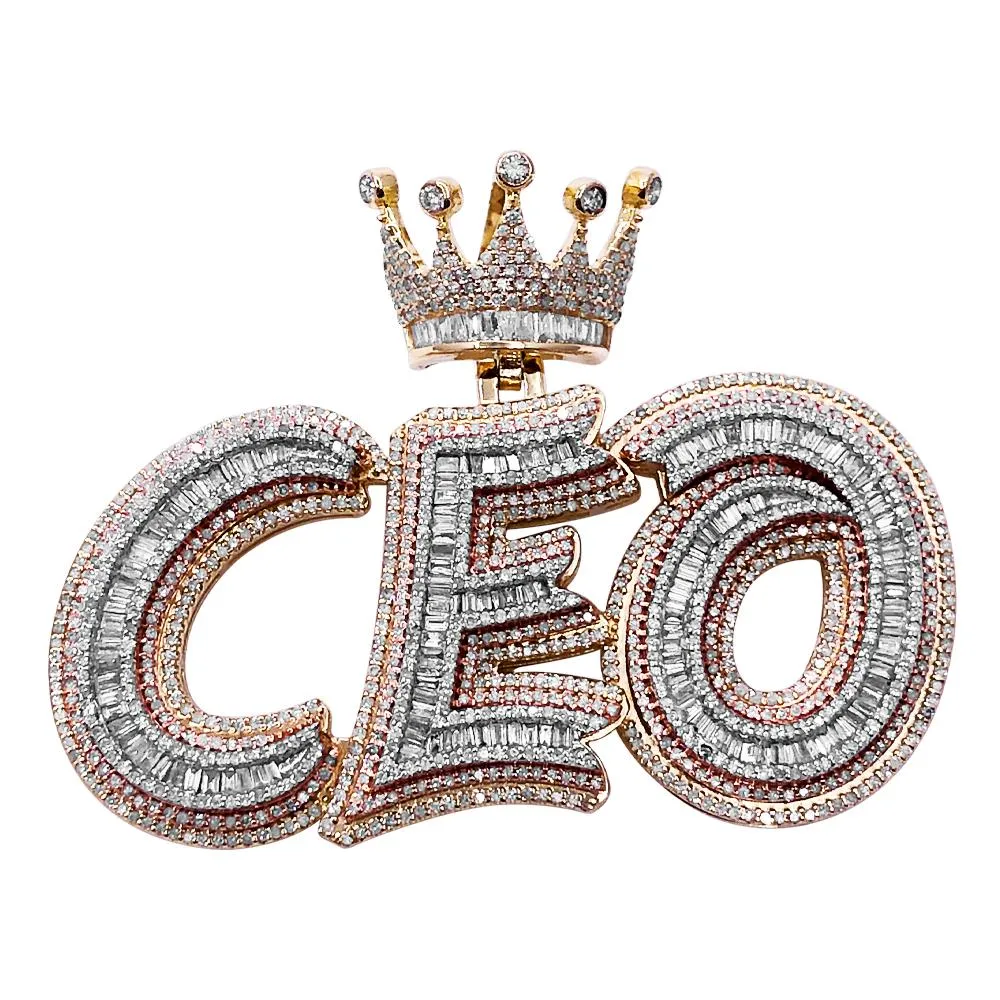 CEO 3 Tone Baguette Diamond Pendant 3.40cttw 10K Gold