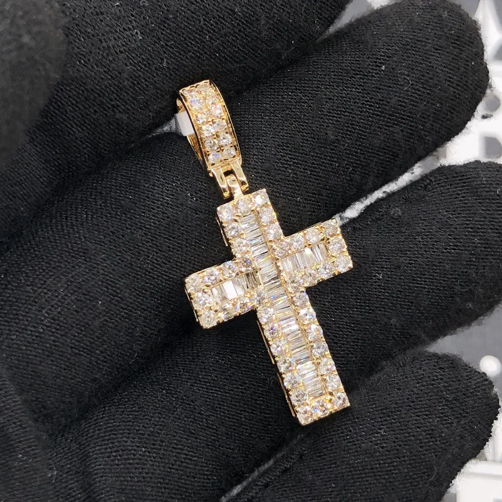 Channel Baguette Cross 1.80cttw Diamond Pendant 10K Gold