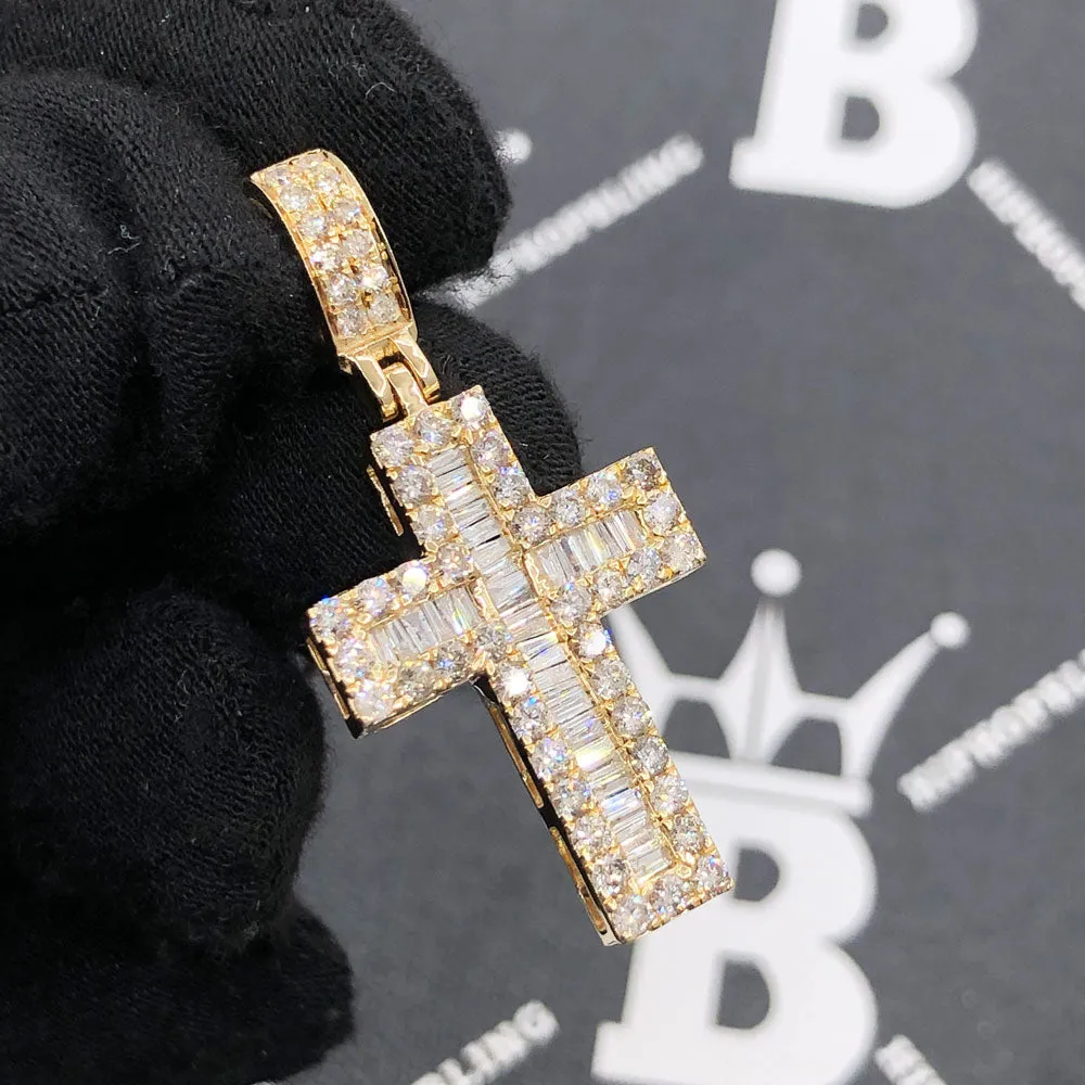 Channel Baguette Cross 1.80cttw Diamond Pendant 10K Gold