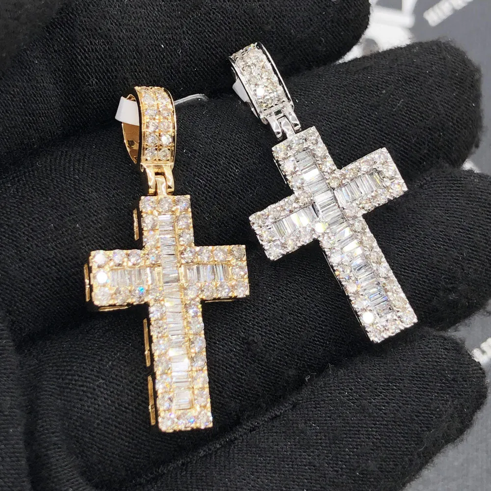 Channel Baguette Cross 1.80cttw Diamond Pendant 10K Gold