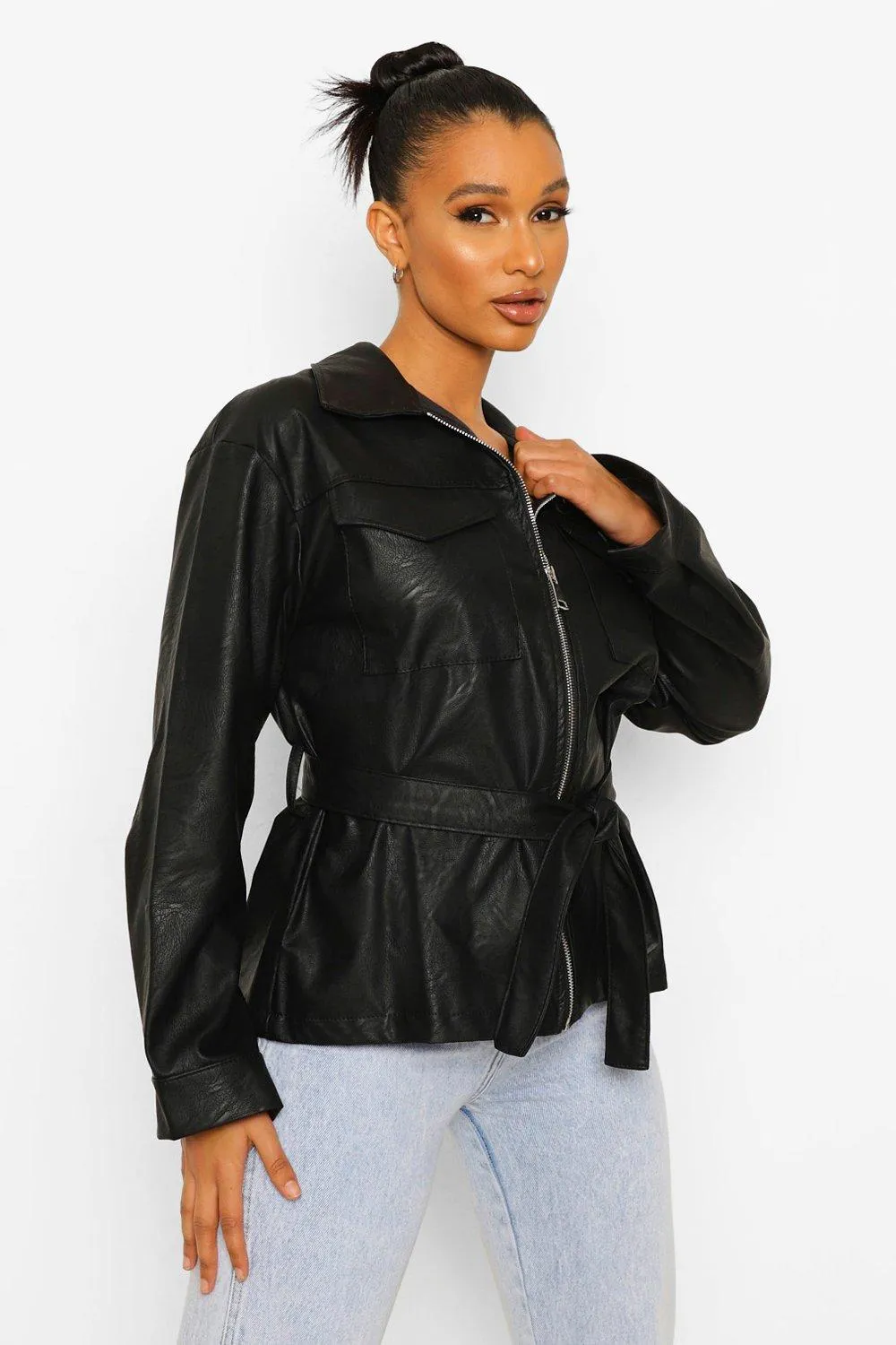 Contrast Stitch Faux Leather Jacket