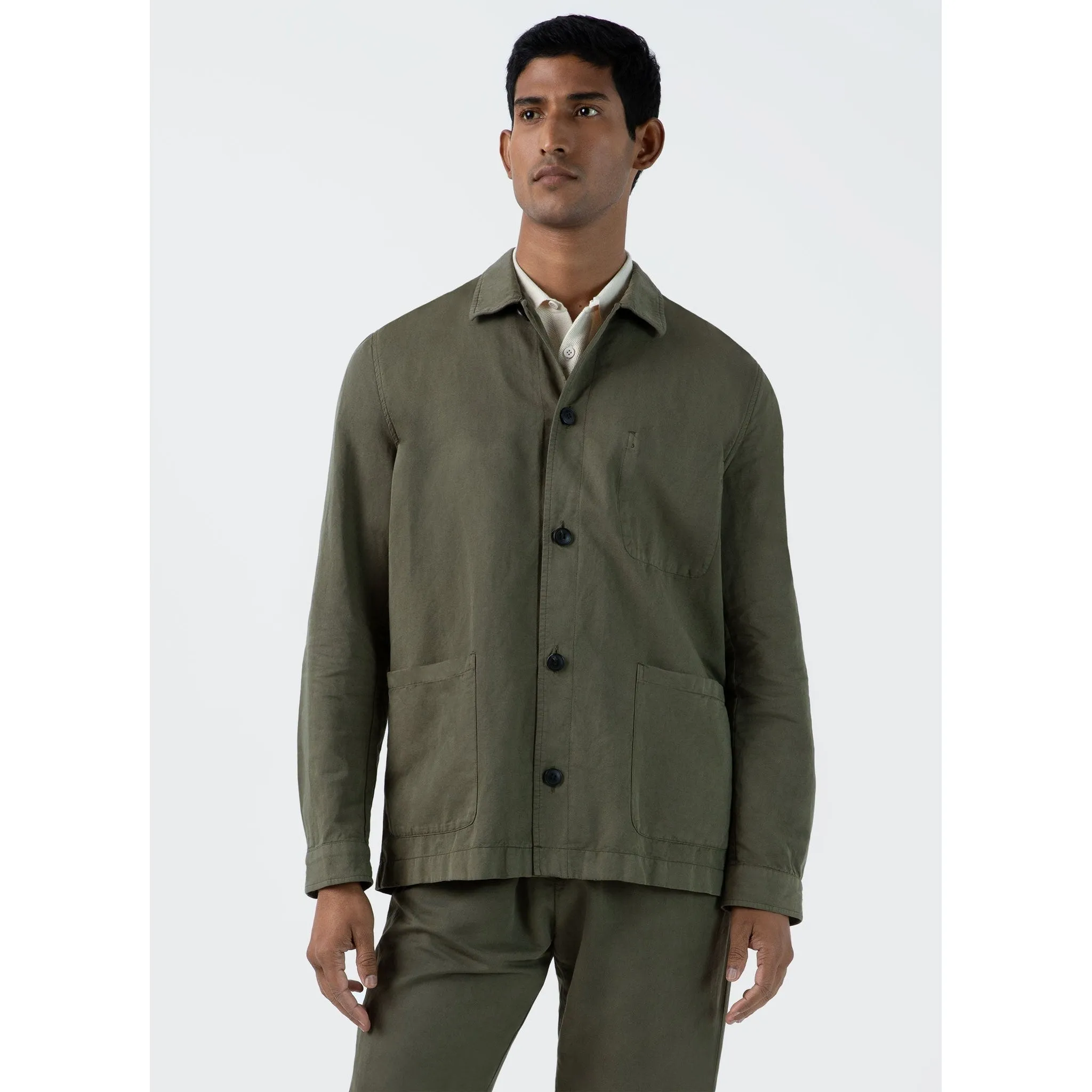 Cotton Linen Twin Pocket Jacket | Men | Khaki