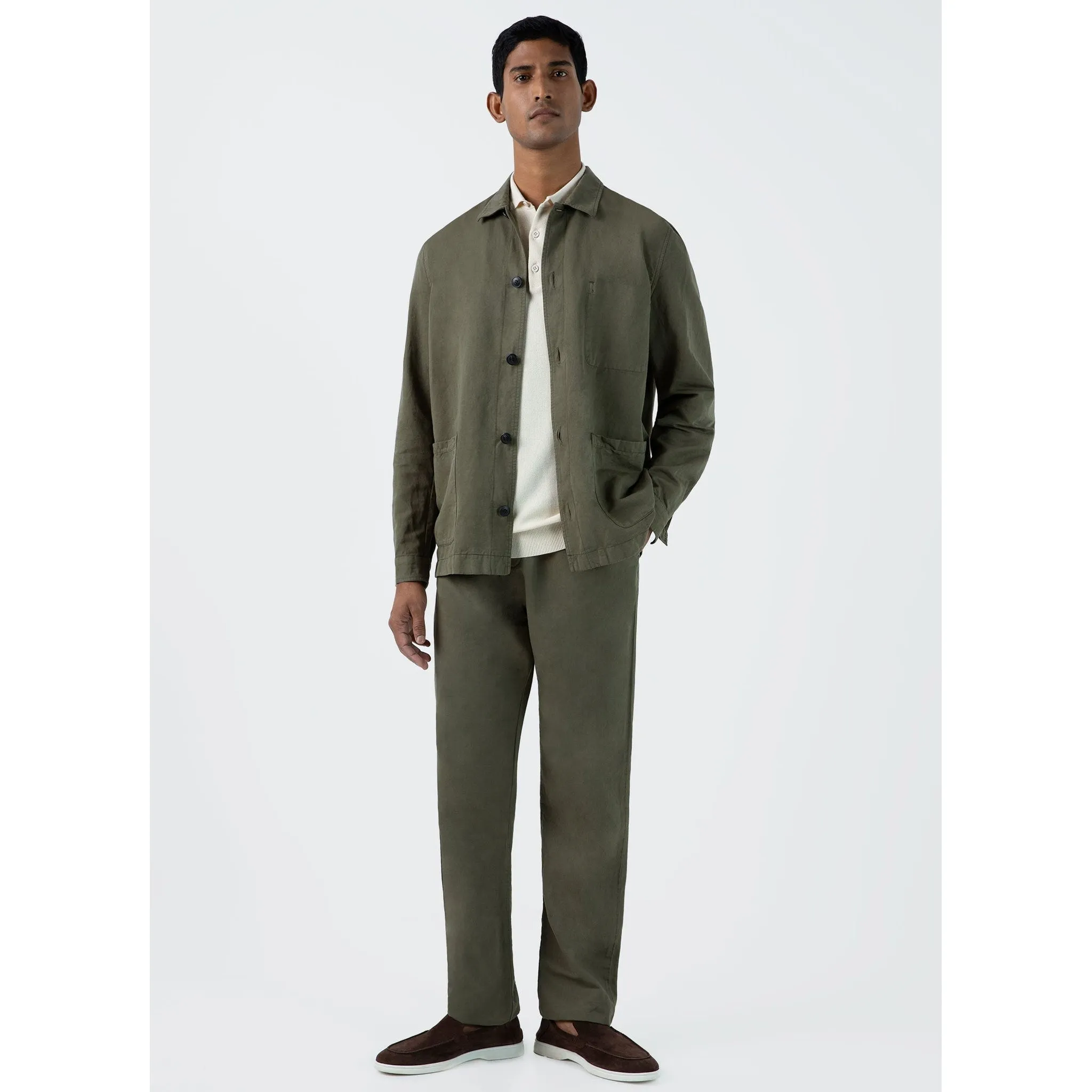 Cotton Linen Twin Pocket Jacket | Men | Khaki