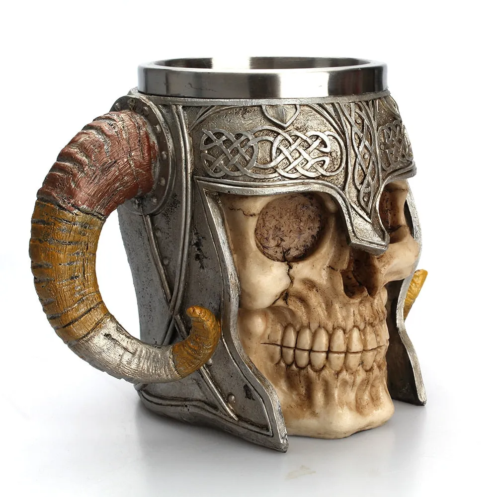 Creative Stainless Steel Double Layer Horns Helmet Skull Mug