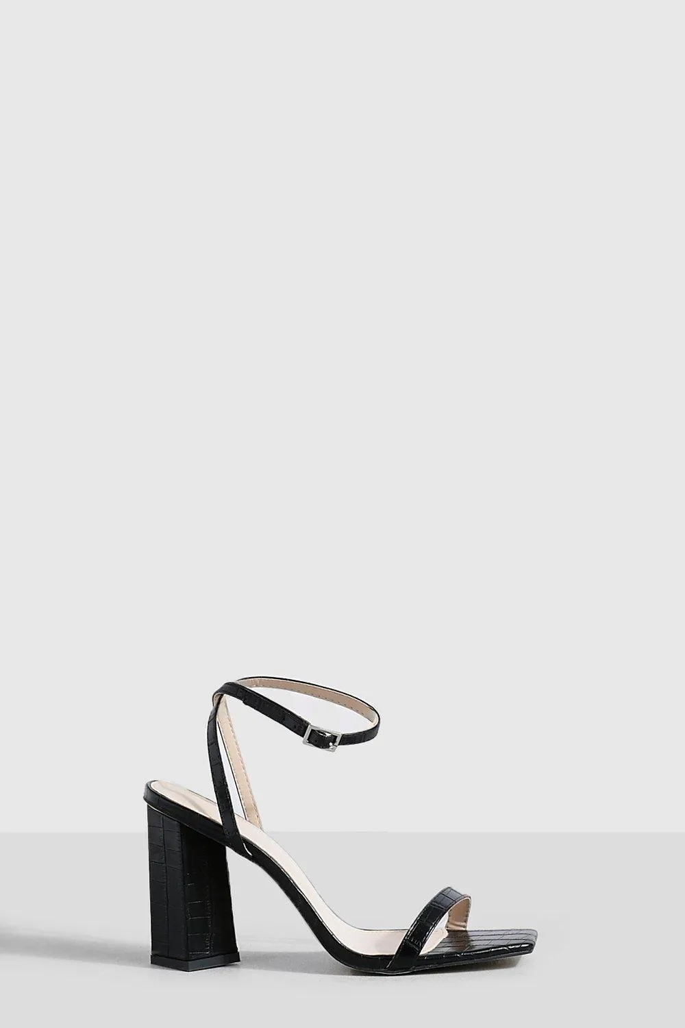 Croc Pu Square Toe Two Part Block Heels