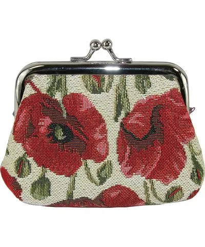 CTM Women's Poppy Print Tapestry Coin Purse Wallet