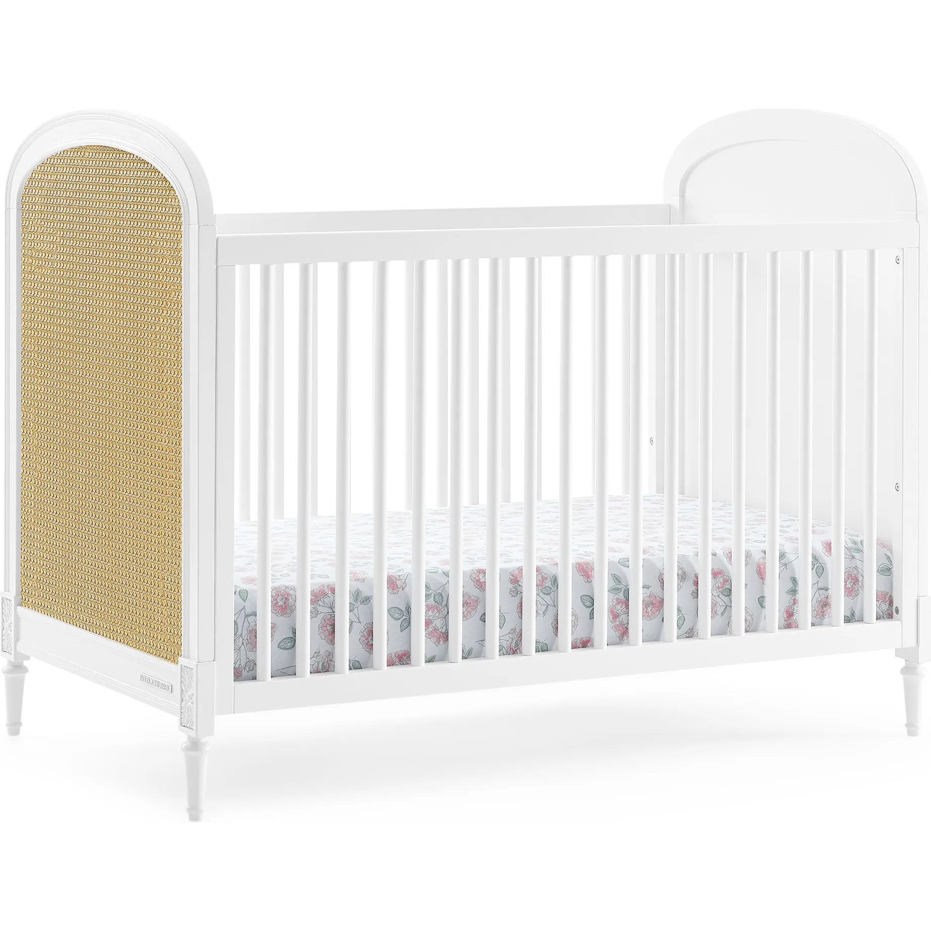 Delta Children Madeline 4-In-1 Convertible Crib Woven Cane Mesh Panels With Conversion Rails, Bianca White & Textured Almond