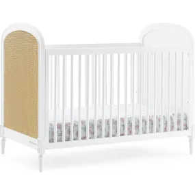 Delta Children Madeline 4-In-1 Convertible Crib Woven Cane Mesh Panels With Conversion Rails, Bianca White & Textured Almond