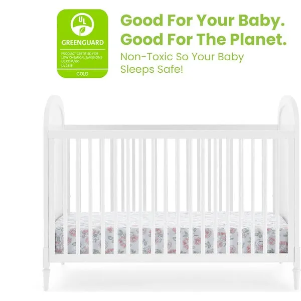 Delta Children Madeline 4-In-1 Convertible Crib Woven Cane Mesh Panels With Conversion Rails, Bianca White & Textured Almond