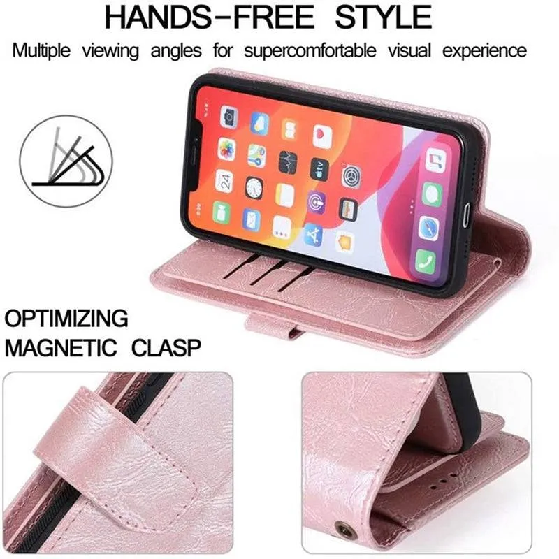 Detachable Flip Folio Zipper Purse Phone Case for iPhone XR