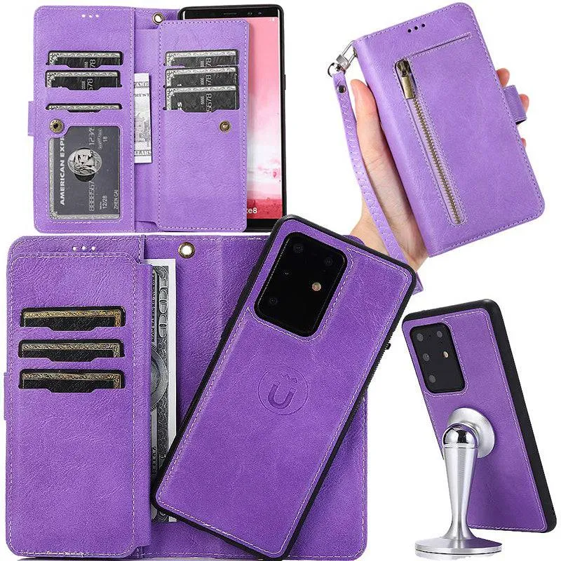 Detachable Flip Folio Zipper Purse Phone Case for Samsung S20 Series