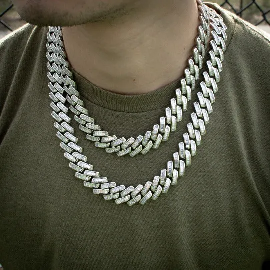 Diamond Baguette Cuban Link Chain (18mm) in White Gold