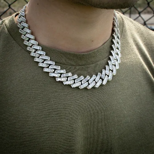 Diamond Baguette Cuban Link Chain (18mm) in White Gold