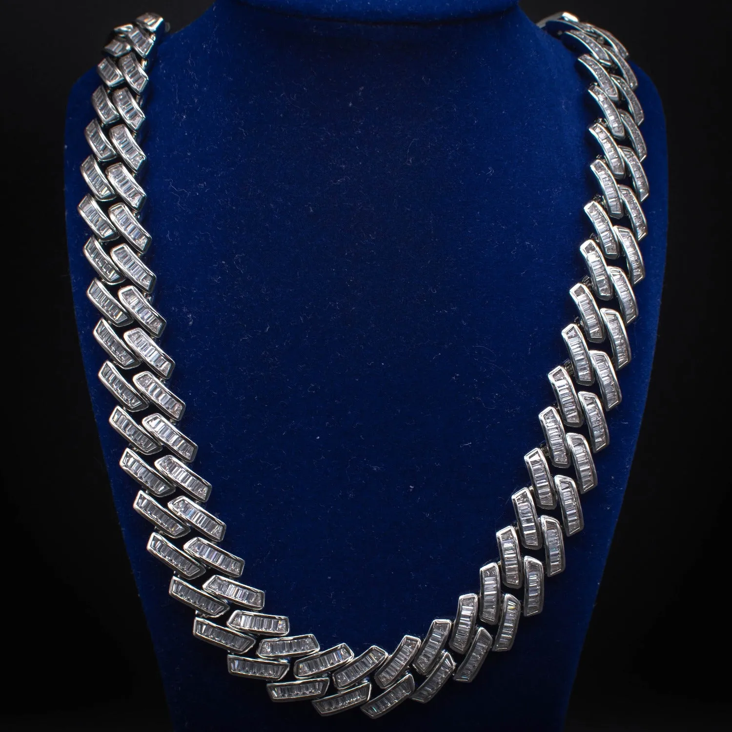 Diamond Baguette Cuban Link Chain (18mm) in White Gold