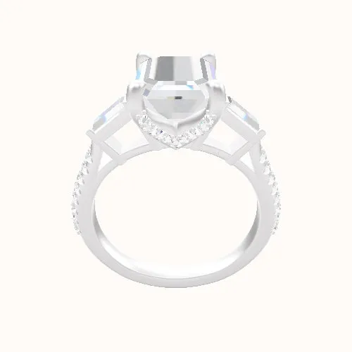 Diamond Band with Baguette Sidestones Engagement Ring With Pave V Prong Head