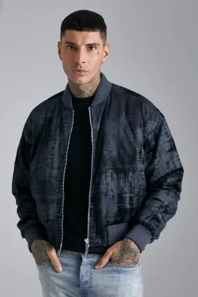 Distressed Velour Bomber Jacket