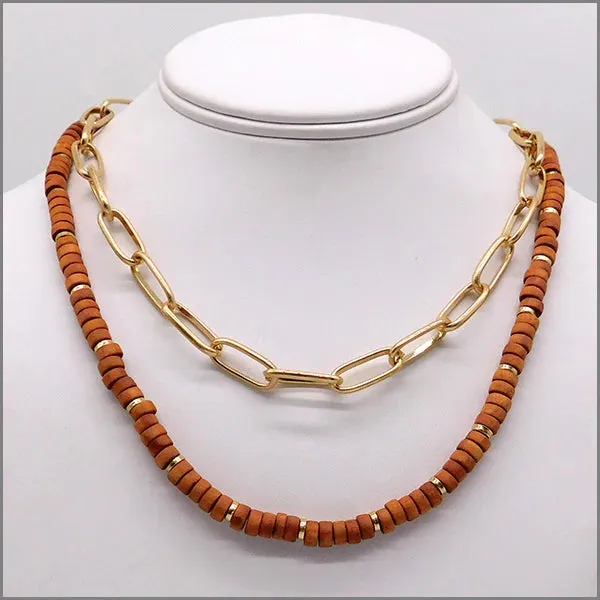 Double Layer Beads and Links Necklace