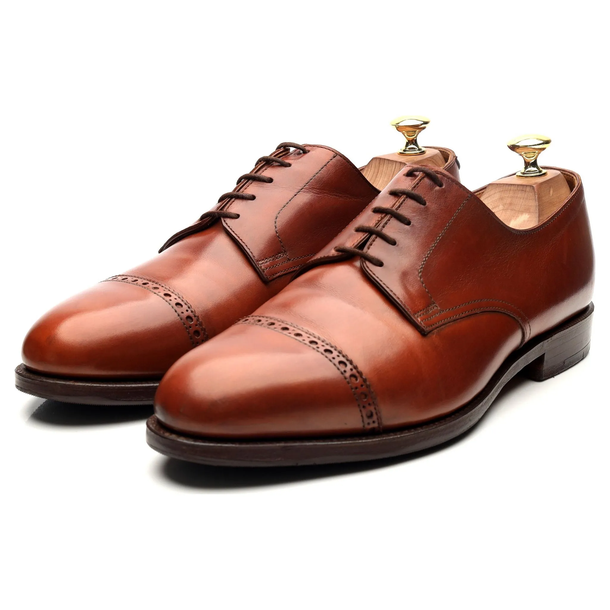 'Draycott' Tan Brown Leather Cap Toe Derby UK 8.5 G