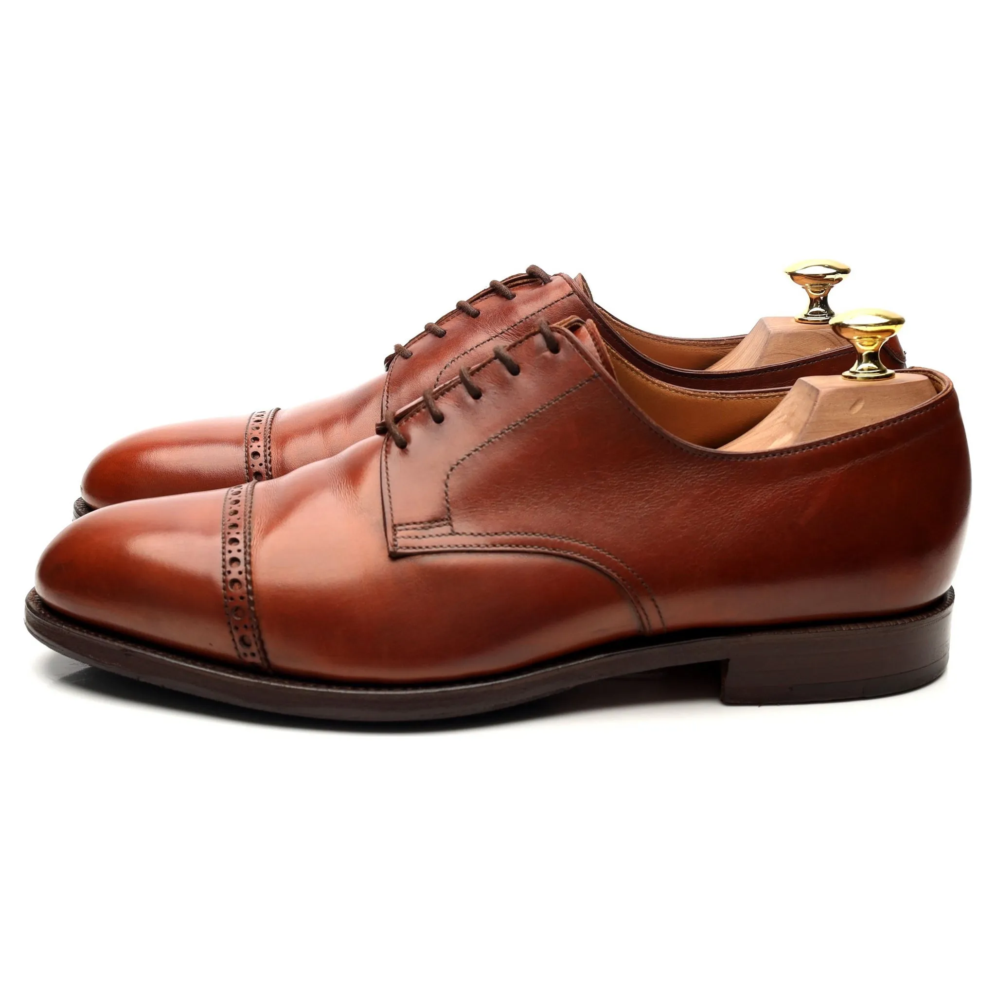 'Draycott' Tan Brown Leather Cap Toe Derby UK 8.5 G