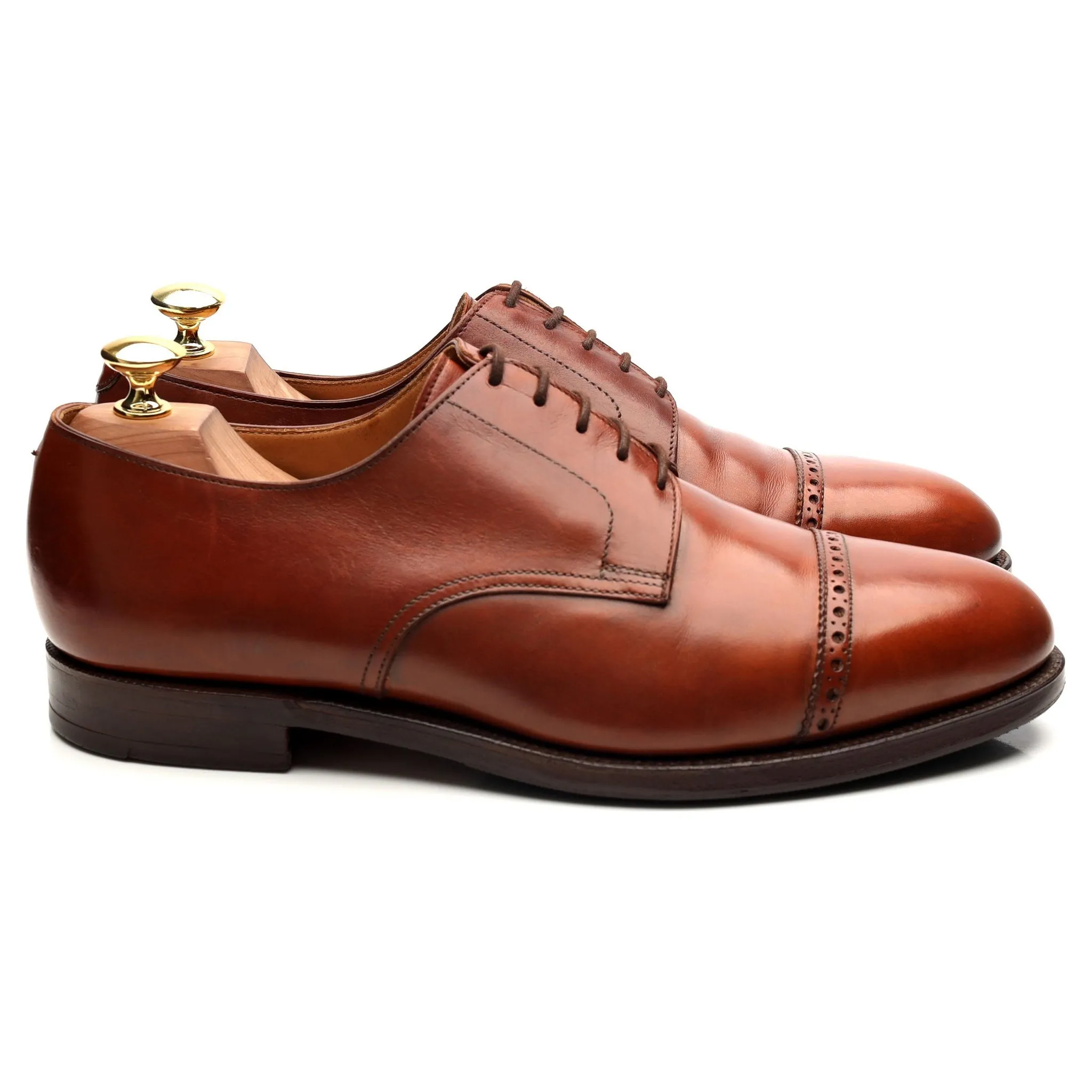 'Draycott' Tan Brown Leather Cap Toe Derby UK 8.5 G