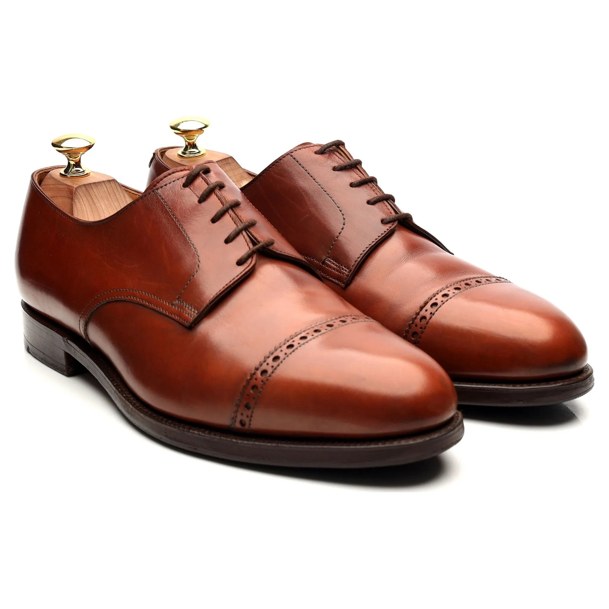 'Draycott' Tan Brown Leather Cap Toe Derby UK 8.5 G