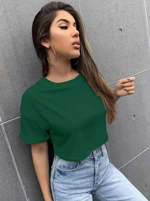 DROP SHOULDER OVERSIZED SOLID TEE-FOREST GREEN