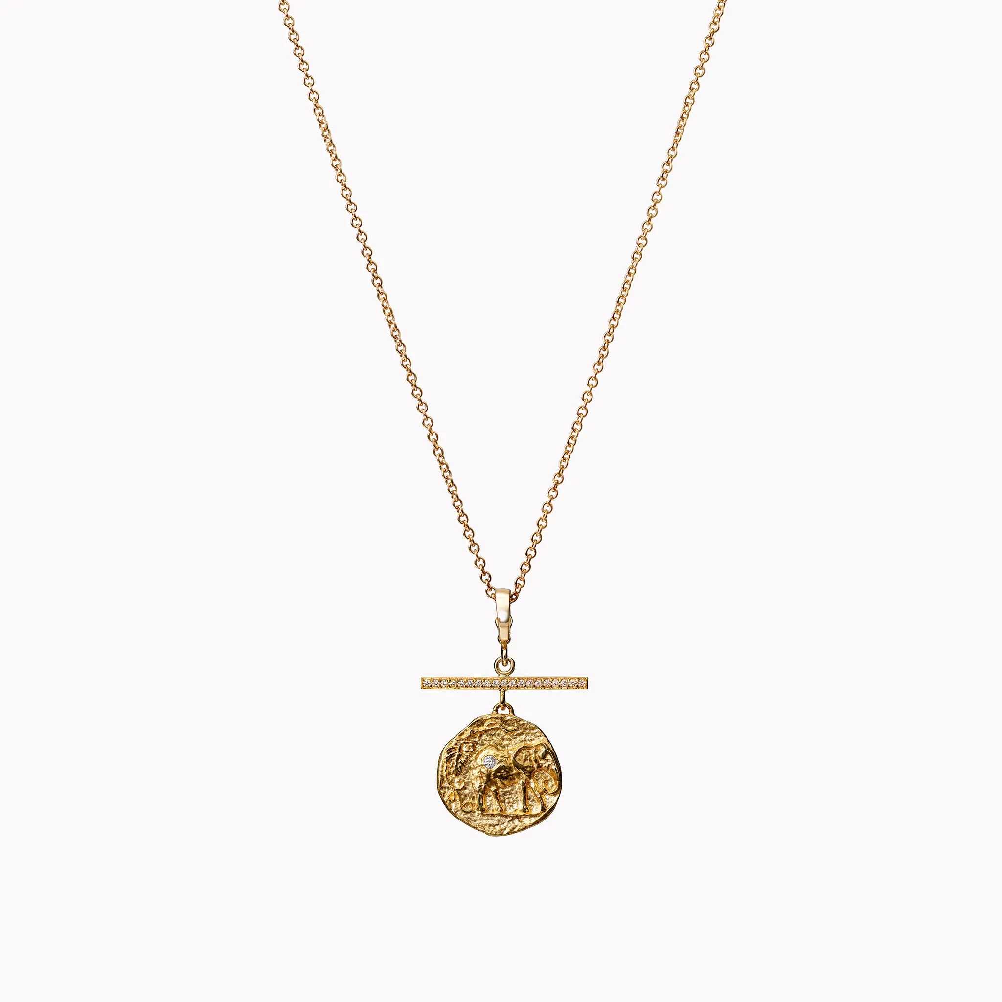 Elefante Small Diamond Coin Necklace with Pave Diamond Bar