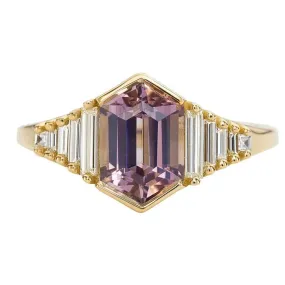 Elongated Hexagon Lilac Spinel & Baguette Diamond Ring