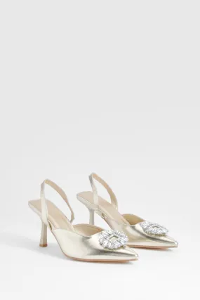 Embellished Slingback Metallic Court Heels