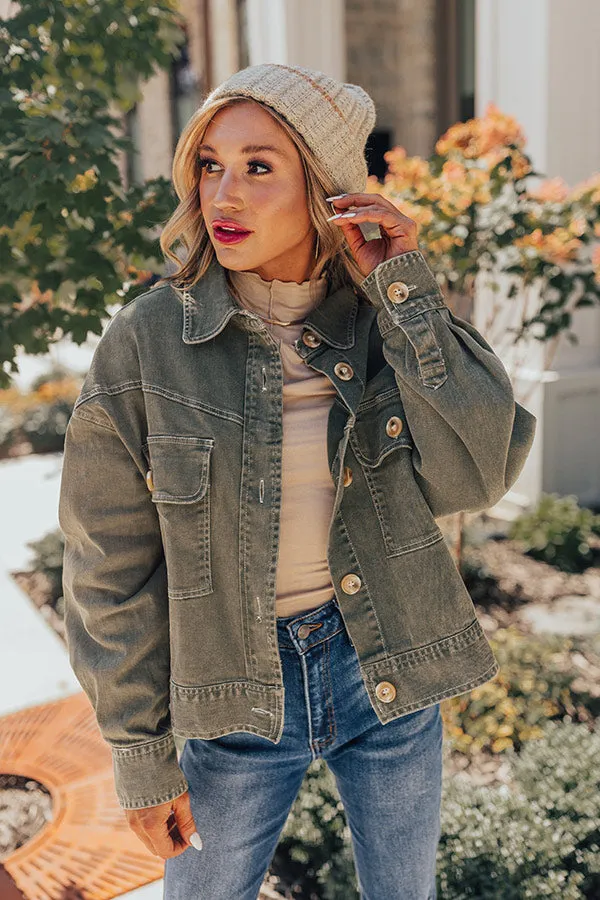 Fact Or Fiction Denim Jacket In Olive