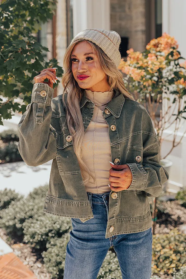 Fact Or Fiction Denim Jacket In Olive