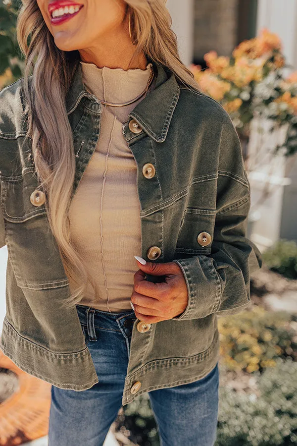 Fact Or Fiction Denim Jacket In Olive