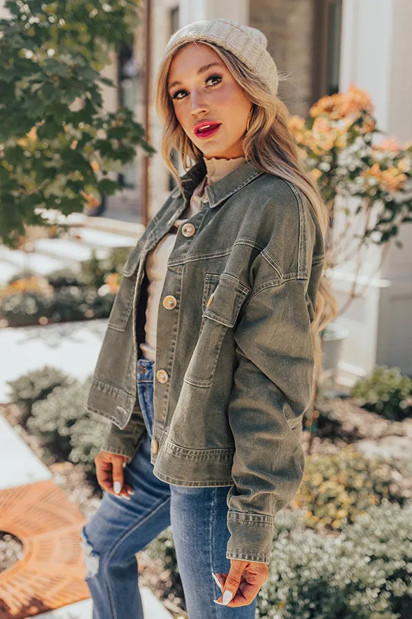 Fact Or Fiction Denim Jacket In Olive