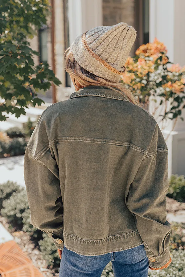 Fact Or Fiction Denim Jacket In Olive