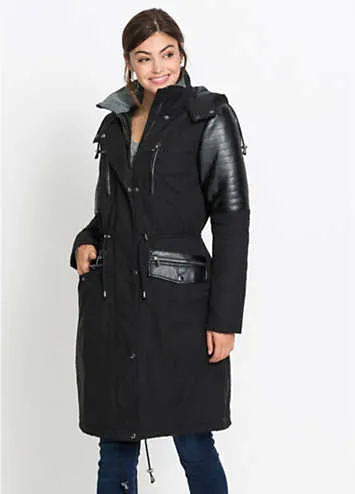 Faux Leather Trim Parka by bonprix | Look Again