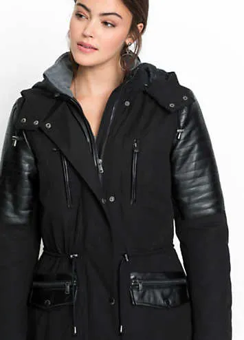 Faux Leather Trim Parka by bonprix | Look Again