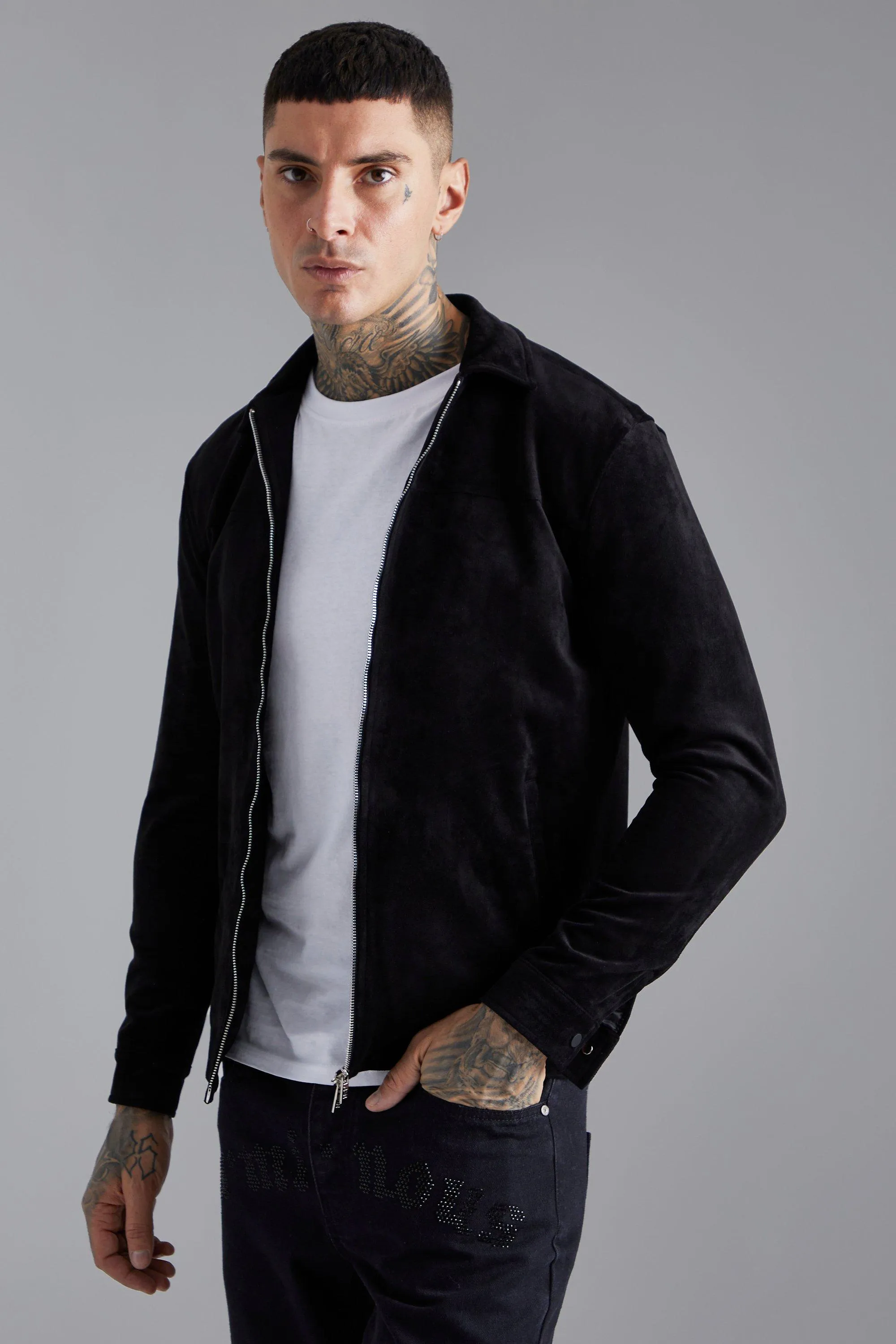 Faux Suede Harrington Jacket